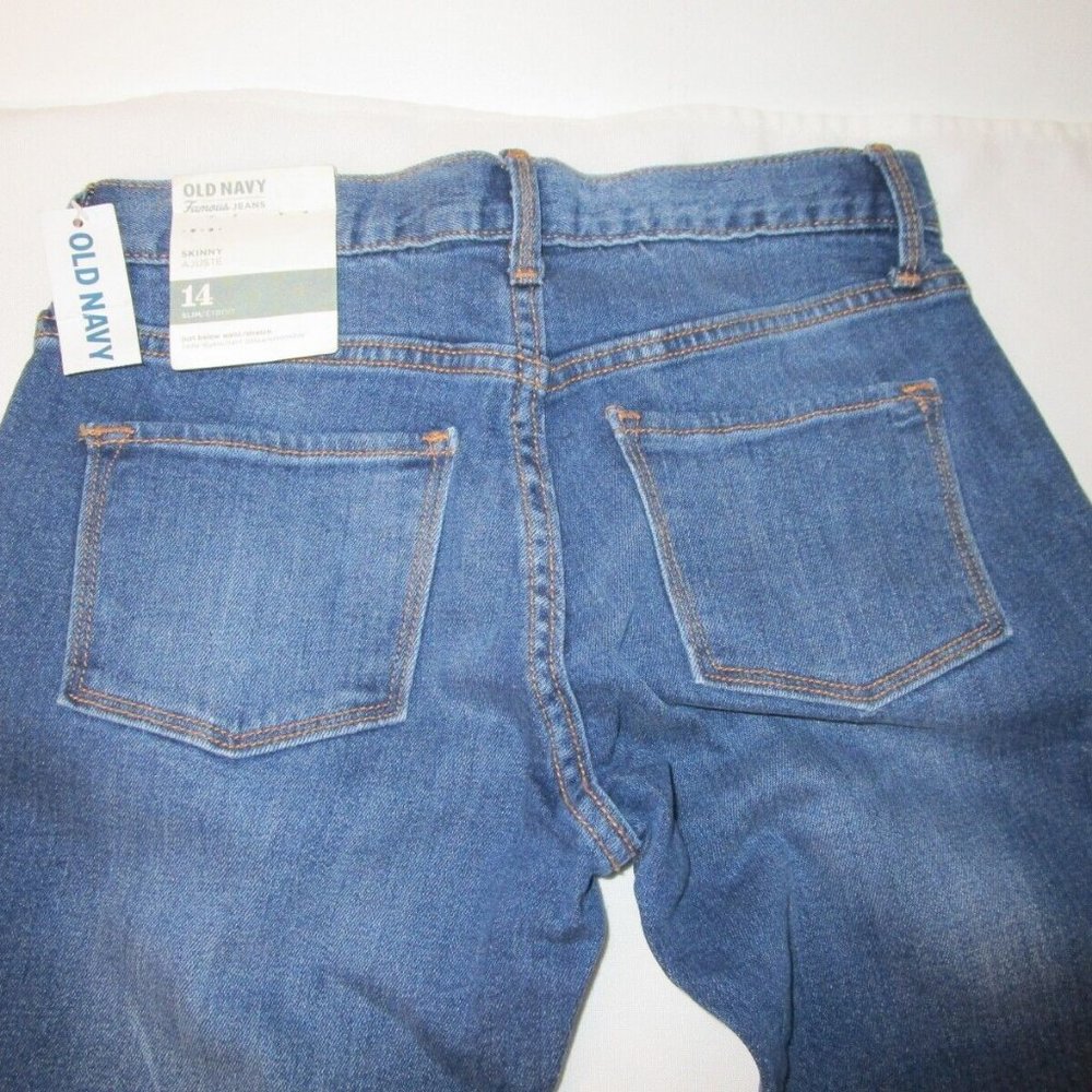 Old Navy Boys Jeans Size 14 New Skinny Medium Wash Blue Denim Adjustable Waist